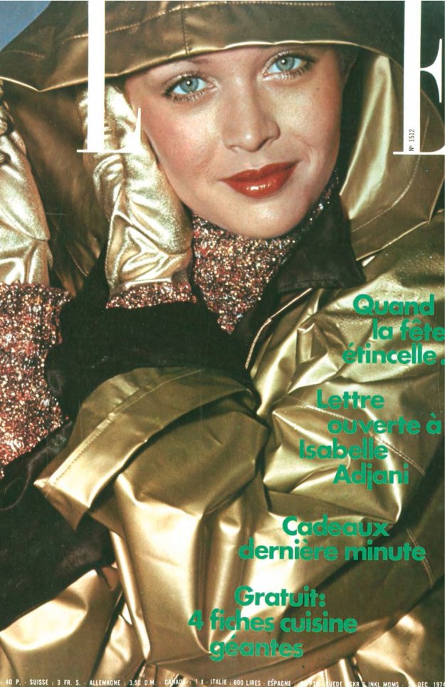 Parka PVC Or, ELLE nº 1512, 3 Decembre 1974 — Hans Feurer